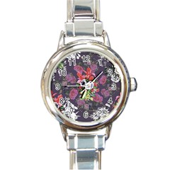 Purple Flowers Round Italian Charm Watch by goljakoff