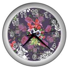 Purple Flowers Wall Clock (silver) by goljakoff