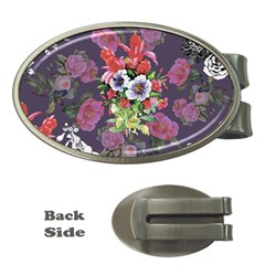 Purple Flowers Money Clips (oval)  by goljakoff