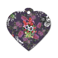 Purple Flowers Dog Tag Heart (two Sides) by goljakoff