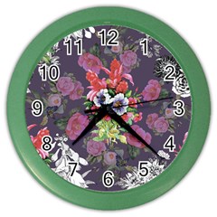 Purple Flowers Color Wall Clock by goljakoff