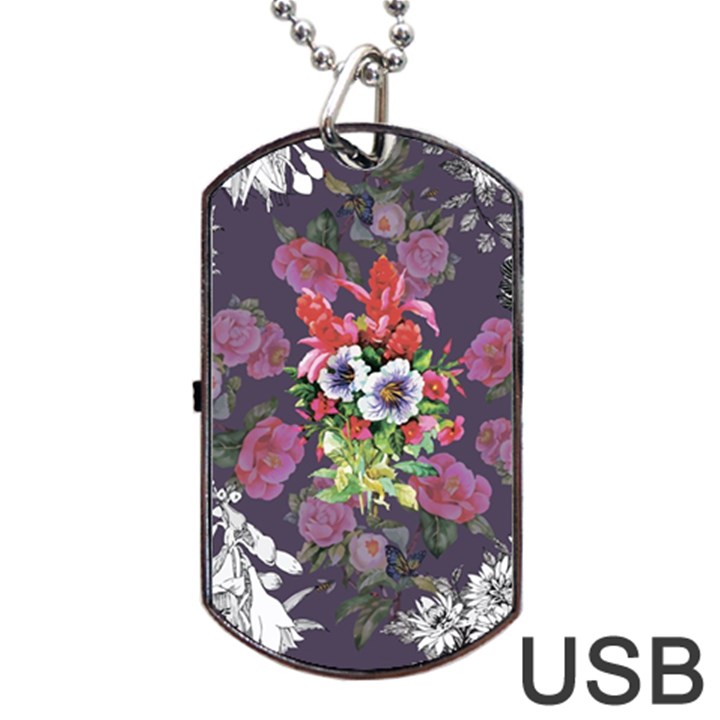 Purple flowers Dog Tag USB Flash (One Side)