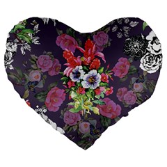 Purple Flowers Large 19  Premium Heart Shape Cushions by goljakoff