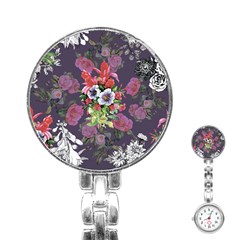 Purple Flowers Stainless Steel Nurses Watch by goljakoff