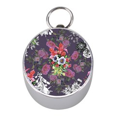 Purple Flowers Mini Silver Compasses