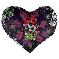 Purple Flowers Large 19  Premium Flano Heart Shape Cushions by goljakoff