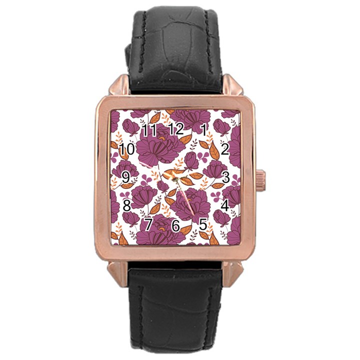 Rose flowers Rose Gold Leather Watch 