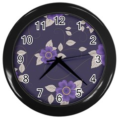 Purple Flowers Wall Clock (black) by goljakoff