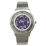 Purple flowers Stainless Steel Watch Front