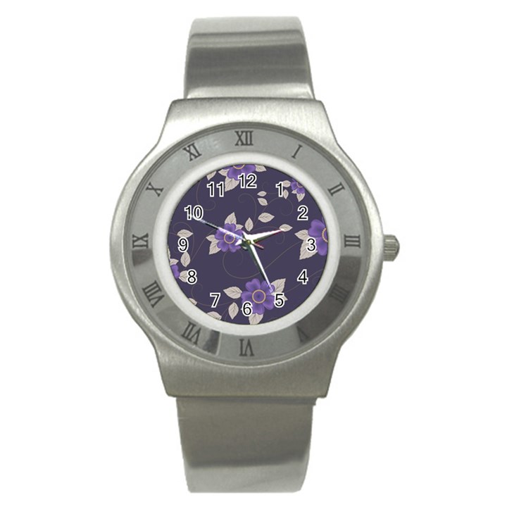 Purple flowers Stainless Steel Watch