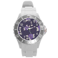 Purple Flowers Round Plastic Sport Watch (l) by goljakoff