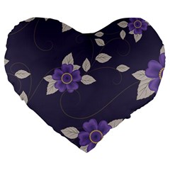 Purple Flowers Large 19  Premium Flano Heart Shape Cushions by goljakoff