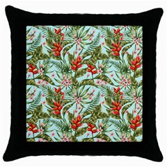 Tropical Flowers Throw Pillow Case (black) by goljakoff