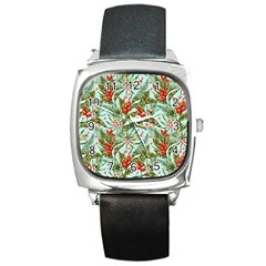 Tropical Flowers Square Metal Watch by goljakoff