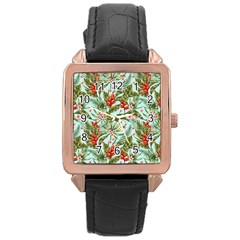 Tropical Flowers Rose Gold Leather Watch  by goljakoff