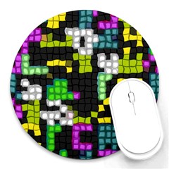 Drawn Squares                                                     Round Mousepad by LalyLauraFLM