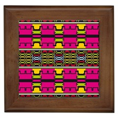 Pink Yellow Green Shapes                                                       Framed Tile by LalyLauraFLM