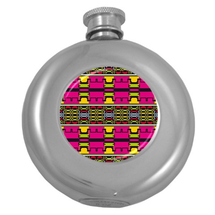 Pink yellow green shapes                                                       Hip Flask (5 oz)