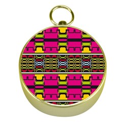 Pink Yellow Green Shapes                                                       Gold Compass by LalyLauraFLM