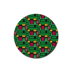 Rectangles On A Green Background                                                        Rubber Round Coaster (4 Pack) by LalyLauraFLM