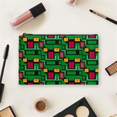 Rectangles On A Green Background                                                        Cosmetic Bag by LalyLauraFLM