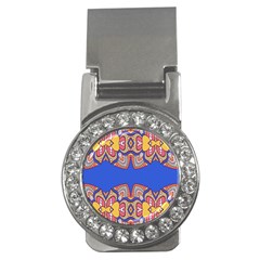 Yellow Red Shapes On A Blue Background                                                          Money Clip (cz) by LalyLauraFLM