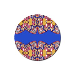 Yellow Red Shapes On A Blue Background                                                          Rubber Coaster (round) by LalyLauraFLM