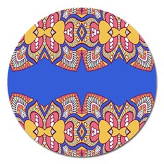 Yellow Red Shapes On A Blue Background                                                          Magnet 5  (round) by LalyLauraFLM