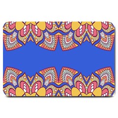 Yellow Red Shapes On A Blue Background                                                          Large Doormat by LalyLauraFLM