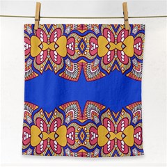 Yellow Red Shapes On A Blue Background                                                          Face Towel by LalyLauraFLM