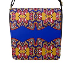 Yellow Red Shapes On A Blue Background                                                          Flap Closure Messenger Bag (l) by LalyLauraFLM