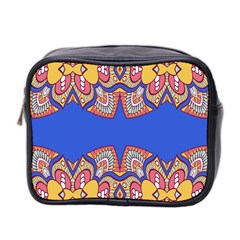 Yellow Red Shapes On A Blue Background                                                          Mini Toiletries Bag (two Sides) by LalyLauraFLM