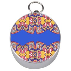 Yellow Red Shapes On A Blue Background                                                          Silver Compass by LalyLauraFLM