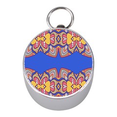 Yellow Red Shapes On A Blue Background                                                          Silver Compass (mini) by LalyLauraFLM