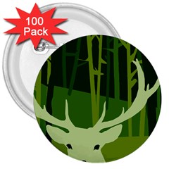 Forest Deer Tree Green Nature 3  Buttons (100 pack) 