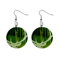 Forest Deer Tree Green Nature Mini Button Earrings