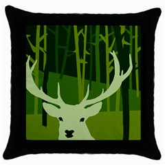 Forest Deer Tree Green Nature Throw Pillow Case (Black)