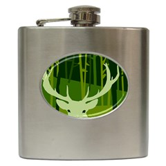 Forest Deer Tree Green Nature Hip Flask (6 Oz) by HermanTelo