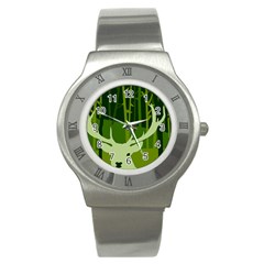 Forest Deer Tree Green Nature Stainless Steel Watch