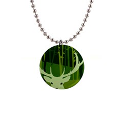 Forest Deer Tree Green Nature 1  Button Necklace by HermanTelo