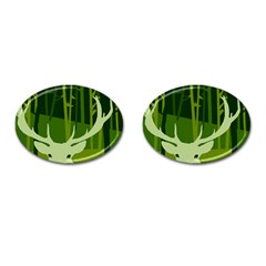 Forest Deer Tree Green Nature Cufflinks (oval)