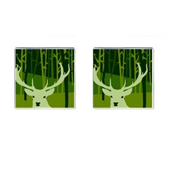 Forest Deer Tree Green Nature Cufflinks (square)