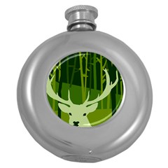 Forest Deer Tree Green Nature Round Hip Flask (5 Oz) by HermanTelo