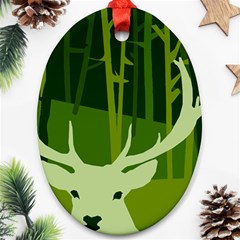 Forest Deer Tree Green Nature Oval Ornament (two Sides)