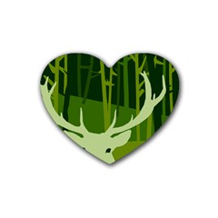 Forest Deer Tree Green Nature Rubber Coaster (heart) 