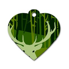 Forest Deer Tree Green Nature Dog Tag Heart (two Sides)