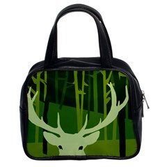 Forest Deer Tree Green Nature Classic Handbag (two Sides)