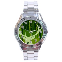 Forest Deer Tree Green Nature Stainless Steel Analogue Watch