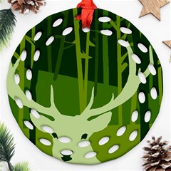 Forest Deer Tree Green Nature Ornament (Round Filigree)