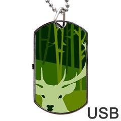 Forest Deer Tree Green Nature Dog Tag USB Flash (Two Sides)